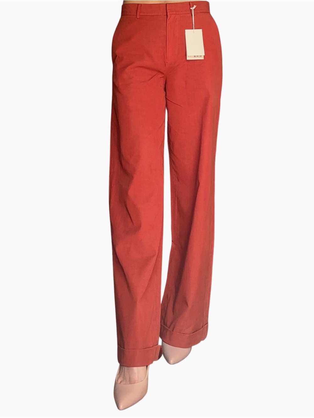 Gant Wide-Leg High-Rise Pants in Brick Red
